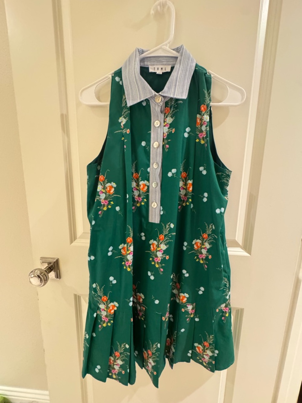 THML Green Floral Sleeveless Polo Mini Dress